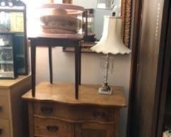 oak wash stand & beveled mirror