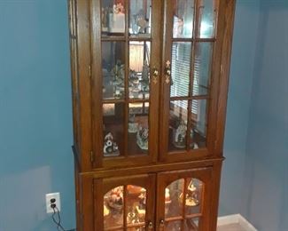 Wood Traditional Style Curio Display Cabinet Lighted