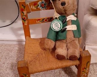 MSU pin, pennant, MSU bear, child's chair