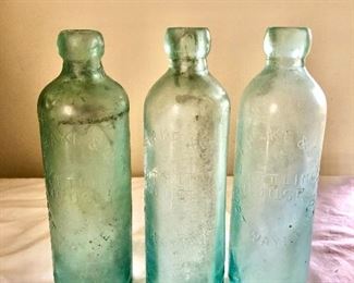 $35 3 Vintage glass bottles.  Each 8" H.  