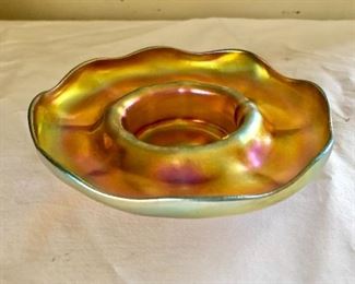 $395  Tiffany  FAVRILE iridescent art glass signed bowl/dish.  5.25" diam.