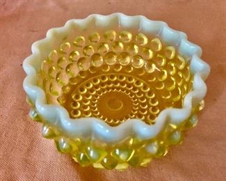 $20 Hobnail yellow glass bowl 
