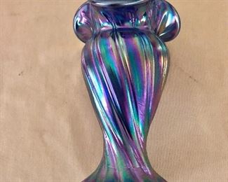 $30 Multicolor ruffled lip swirl vase.  7"H; 5" diam 