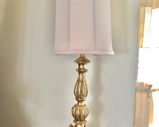 1 of 2 Floral and wood base Lamps 30" H.  10" diam