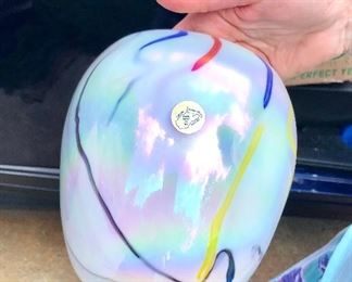 $30 Gibson carnival art  glass vase  6.5 " H and 6 " inside diameter 