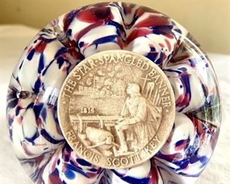 $40 Star Spangled Banner signed Maude and Bob St. Clair art glass paperweight 