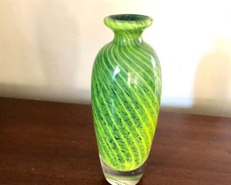 $20 Green swirl vase.  2.5" diam, 5.5" H. 