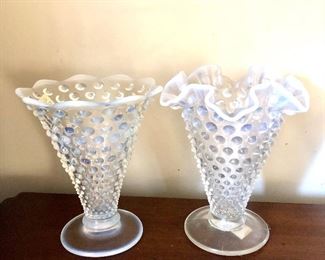 $20 each Clear hobnailed vases.  Left: 4.5" diam, 5.5" H.  Right:   5" diam, 5.5" H. 
