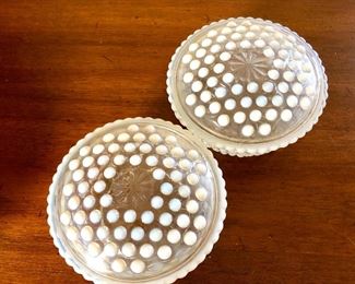$20 Pair hobnailed dishes with tops. Each 3.5" diam, 2.75" H.  