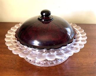 $22 Scalloped bowl with burgundy top.  4"H; 7" diam