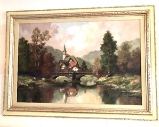 $395 Large signed painting Valley scene.  43"L, 31.5"H