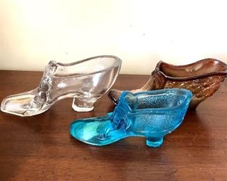 $25 LOT 3 glass shoes.  ~5"L; 2.5"H 