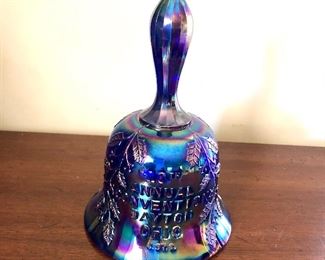 $15 Carnival glass bell with inscription.  7"H; 5" diam