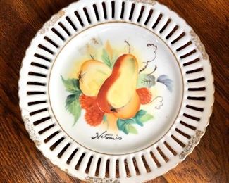 $15 Pear dish with perforated border 