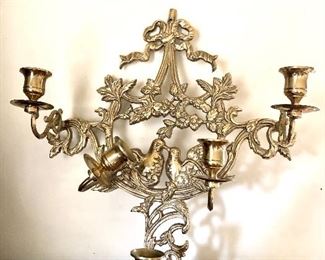 $100 Brass candle holder with birds.  14"L; 15"H 