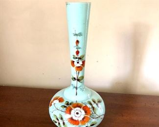 $35 Floral aqua vase.  7"H; 3.5" diam 