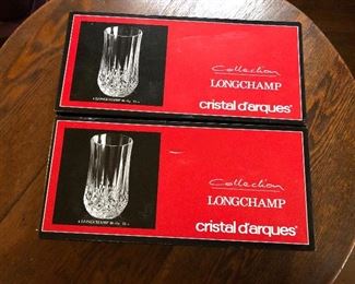 $20  EA Longchamp Cristal D'arques 2 boxes of glasses in orginal box.  5.5""H; 3" diam 