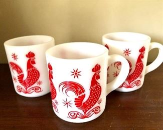  $25 Set of 3 rooster cups 4.2"H; 3.5" diam