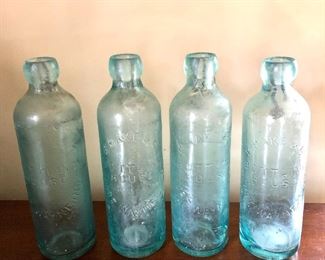 $48 4  vintage light blue glass soda bottles 