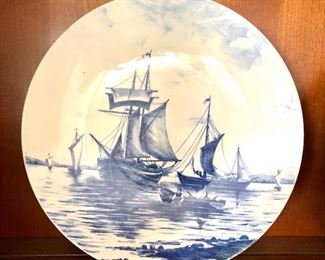 $20 Ship's scene blue and white plate