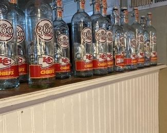 kc chiefs 360 vodka bottles. empty