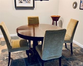 Ethan Allen Dining Table with two leaves; 4 Bo Concepts Parsons chairs with removable corduroy slip covers; ALL ITEMS PRICED SEPARATELY 