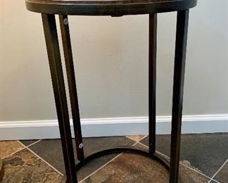 $150; Wood topped side table with metal frame by Hammary Furniture; 24 1/2" H x 16" diameter
