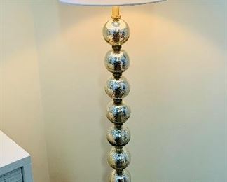 $250; West Elm Stacked Glass Mirror  floor lamp with silver smoke glass base; 50 1/2" H, shade is 18 1/2" diameter  