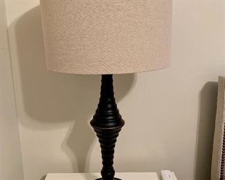 $60 EACH; Modern table top lamp with aluminum frame; 2 available; 29" H, shade 14" diameter 