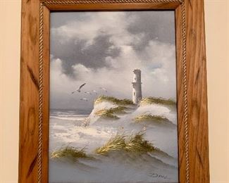 $75; Framed lighthouse original wall art;  approx 20" x 24" 