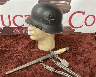WW2 German Luftwaffe Helmet/WW2 German Luftwaffe Dagger and Hangar