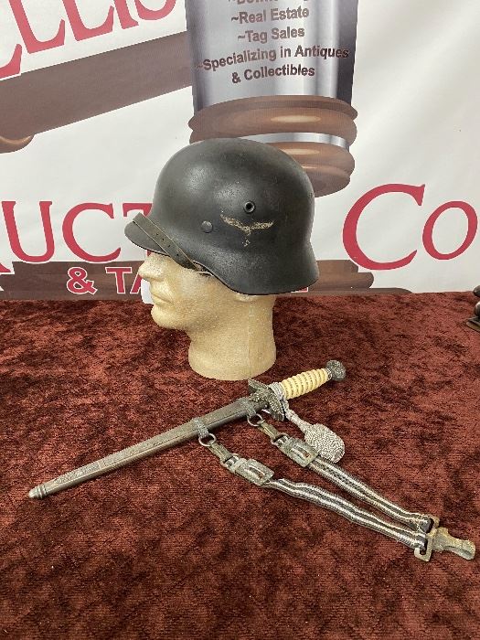 WW2 German Luftwaffe Helmet/WW2 German Luftwaffe Dagger and Hangar