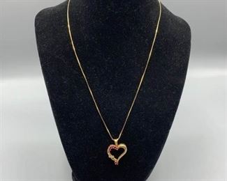 Ruby and Diamond Heart Pendant with Chain