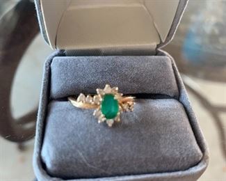 14k Emerald and diamond Ring $750 