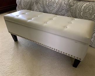 $100 Light colored storage bench with nailhead trim and tufted cover.  Measures 45w 16d 17.5h