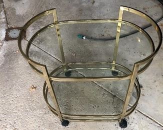 $200 Vintage brass and glass bar cart or tea cart.  31w 20d 28.5h