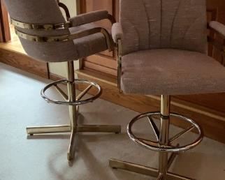 $100/pair.  Vintage brass accent swivel chair bar stools.  Seat height 30".  
