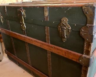 $200 Antique Steamer Trunk Made in Rochester NY by Henry A Likly Company, circa early 1900s.  Measures 38L 22.5W 26H .  One leather handle is missing, otherwise great condition.  