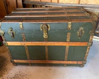 $200 Antique Steamer Trunk Made in Rochester NY by Henry A Likly Company, circa early 1900s.  Measures 38L 22.5W 26H .  One leather handle is missing, otherwise great condition.  