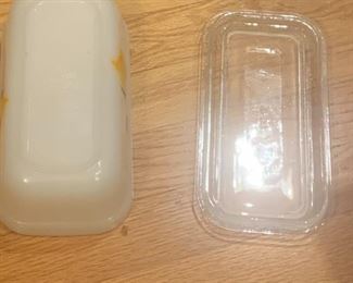 $25 Antique Fire King "Gay Fad" covered glass refrigerator dish.