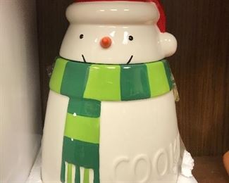 Hallmark Christmas Snowman w/ Scarf and Santa hat Ceramic Cookie Jar $25 ALL COOKIE JARS ARE NEW AND HAVE BOXES!