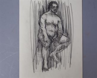 Adolf Benca signed figure drawing nude 1983