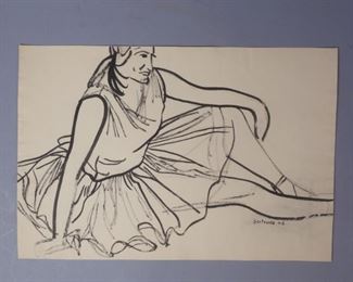 Gertrudra Grubrova signed drawing reclining dancer 1946