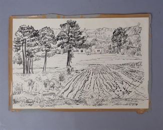 Gertruda Grubrova "GG" signed ink drawing roussillon 1951