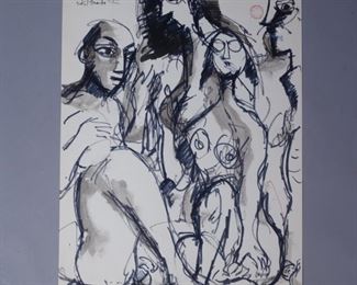 Sokol Sambo signed marker on paper 1979? group of nudes w/seal