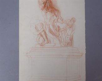 Adolf Benca signed drawing men on pedestal undated