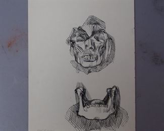 Adolf Benca face and jaw ink sketch