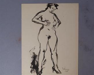 illegible signature  painting nude woman in heels 1918