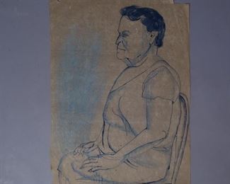 Bessie Boris signed figure drawing person in chair 1958