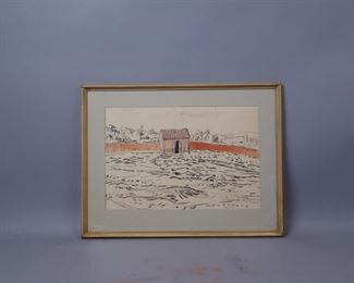Goache on paper landscape Roussillon Gertruda 1951  